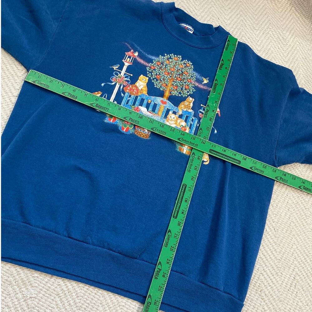 Vintage 90s Jerzees Made in USA Cat Garden Sweatshirt Blue XL - Picture 5 of 6